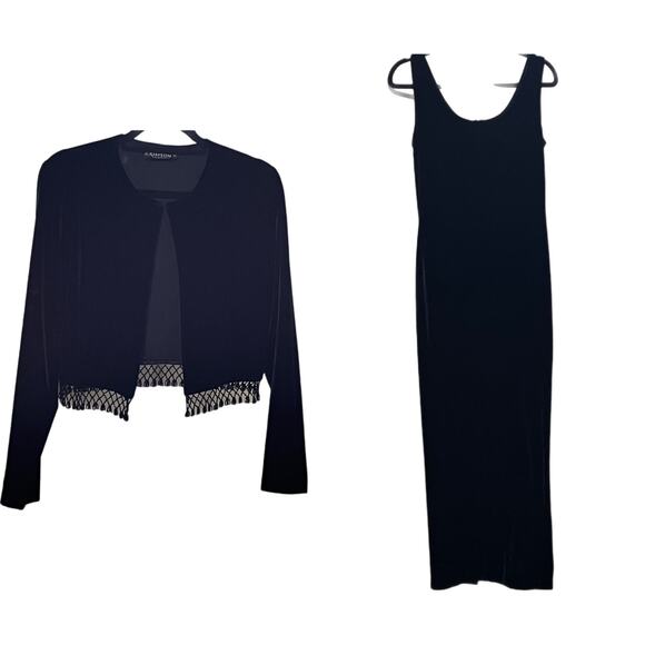 Crimson Lawrence Kurtz Black Velvet Maxi Dress 2 Piece SZ 8 Bolero Jacket Glam - Picture 1 of 15